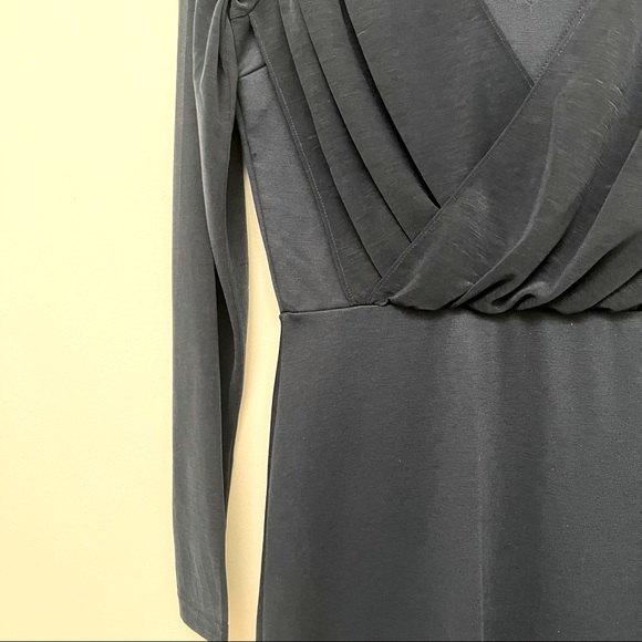 H&M Womens Blue Faux-wrap front sheer sleeve shift dress - Picture 4 of 10